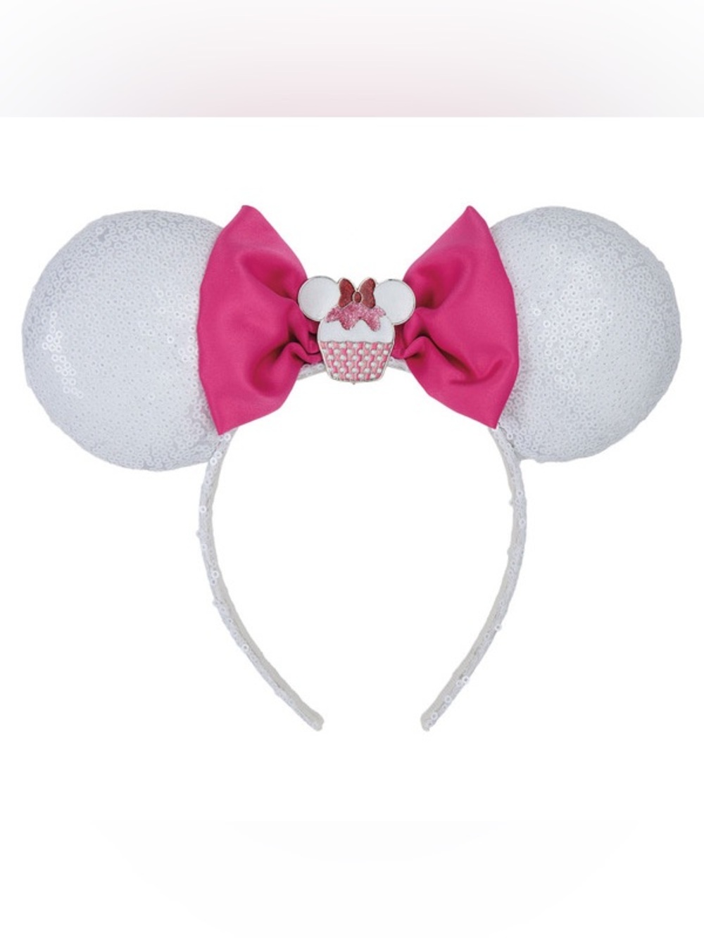 Disney Minnie Mouse‎ White Sequin Ears Pink Bow Cupcake Headband HER Accessories
